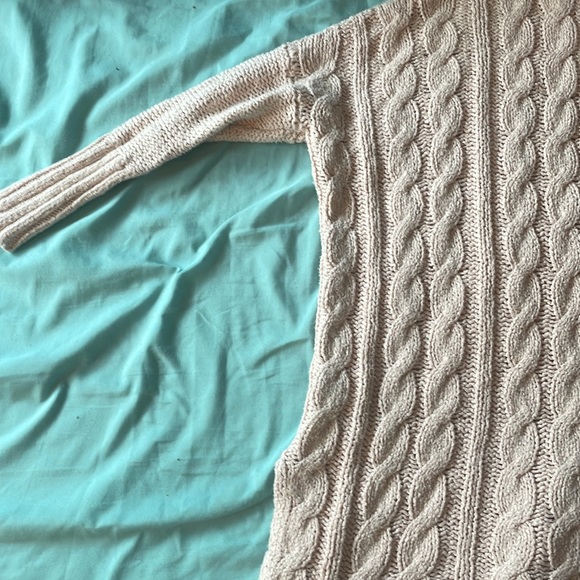 Free people easy cable knit v neck sweater pullover pink tunic small - Picture 15 of 16